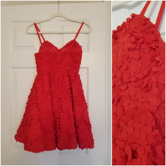 H&M Dresses & Skirts - H&M Red Floral Applique Full Skirt Dress 2